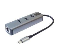 PREMIUMCORD Adattatore da USB-C a Gigabit RJ45 + 3x USB A, Ethernet RJ45 10/100/1000Mbps, SuperSpeed 3.2 Gen1 5 Gbit/s, Per PC, Laptop, Tastiere, Mouse, SSD, Alloggiamento In Metallo, 15 cm