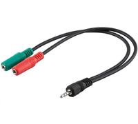 PremiumCord Adattatore Jack Y, connettore Jack a 4 Poli da 3,5 mm a 2 Prese Jack Stereo Jack a 2 Jack per Cuffie e Microfono, Colore Nero, 30 cm