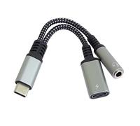 PremiumCord Adattatore USB-C a Stereojack 3,5mm e USB-C con Chip DAC, Adattatore Per Cuffie Aux, Compatibile con Tutti I Dispositivi Android e Ios, Argento, 10 cm