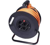 PremiumCord Avvolgicavo 230V 50m con 4 Prese, Prolunga, Protezione Termica e Fermacavo, da Presa a Spina Tipo E, Colore Arancione