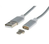PremiumCord Cavo Dati E Ricarica Micro USB Magnetico, USB 2.0, Maschio A Maschio, velocità 480mbit/s, Colore: Argento, Lunghezza: 1m