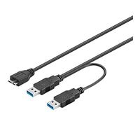 PremiumCord Cavo di Alimentazione USB 3.0 a Y, da Micro USB B Maschio a 2X USB A Maschio, Cavo Dati Superspeed Fino a 5 Gbit/s, Colore Nero, Lunghezza 0,5m