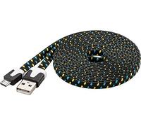 PremiumCord Cavo di Collegamento Piatto USB - Micro USB in Tessuto 2m, USB A Maschio a Micro B Maschio, Cavo Dati Ad Alta Velocità, 2X Schermato, AWG28, Colore Nero/Blu/Giallo