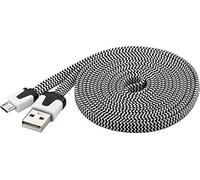 PremiumCord Cavo di Collegamento Piatto USB - Micro USB Tessile 2m, USB A Maschio a Micro B Maschio, Cavo Dati USB 2.0 Ad Alta velocità, 2X Schermato, AWG28, Colore Nero/Bianco, Lunghezza 2m