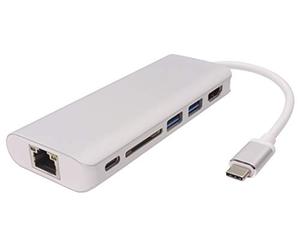 PremiumCord Dock USB-C con Gigabit RJ45, 4K HDMI, 2X USB 3.0, SD, PD, compatibile con video 4K 2160p, Full HD 1080p, USB 3.2 Type C, Ethernet, colore argento, lunghezza 20 cm