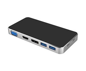 PremiumCord Dock USB-C con HDMI 4K, DisplayPort, VGA, 2 USB 3.0, PD, Compatibile con Video 4K 2160p, Full HD 1080p, USB 3.1 Tipo C, alloggiamento in Alluminio, Lunghezza 20 cm