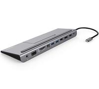 PremiumCord Docking station USB-C MST per notebook, 4K HDMI, DisplayPort, VGA, 2x USB 3.0, Gigabit RJ45, SD, audio, PD, Full HD, alloggiamento in alluminio, cavo 20 cm