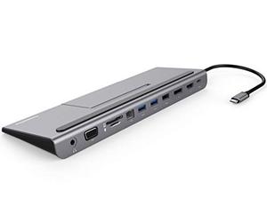 PremiumCord Docking station USB-C MST per notebook, 4K HDMI, DisplayPort, VGA, 2x USB 3.0, Gigabit RJ45, SD, audio, PD, Full HD, alloggiamento in alluminio, cavo 20 cm