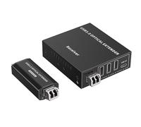 PremiumCord Extender Ottico USB a 4 Porte fino a 20 km, USB 3.2 SuperSpeed 5 Gbit/s, Extender in Fibra Singlemodale, Alloggiamento In Metallo, Nero