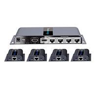 PremiumCord HDMI 1-4 Splitter + 4 X Extender tramite cavo patch CAT6 / 6a / 7, con alimentatore, alloggiamento in metallo, risoluzione video Full HD 1080p 60Hz, 3D, HDCP, colore nero