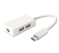 PremiumCord - Hub USB-C a 2 porte USB 3.0 + Gigabit Ethernet RJ45, Gigabit Network, USB 3.1 tipo C, lunghezza 25 cm