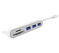 PremiumCord Hub USB-C a 3 porte USB 3.0 + lettore di schede SD, alloggiamento in alluminio, 5 Gbps, SuperSpeed USB 3.1 tipo C, colore bianco, lunghezza 20 cm