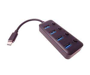 PremiumCord Hub USB-C a 4 Porte USB 3.0, alloggiamento in Alluminio, Interruttore di Rete, 5 Gbps, SuperSpeed USB 3.1 Tipo C, Colore Nero, Lunghezza 20 cm