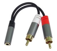 PremiumCord Presa Jack Splitter Per Cavo HQ da 3,5 mm a 2X Cinch, Presa Stereojack Su Spina Cinch, RCA, Aux Headphone Audio, Schermato, Connettore In Metallo, Colore Nero, M/F, Lunghezza 15 Cm