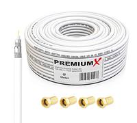 PremiumX 10m Cavo coassiale SAT 135dB Digitale - Schermatura quadrupla - Ultra HD 4K DVB-S/S2 DVB-C/C2 DVB-T2 - Cavo Antenna TV Digitale, DVB-T2, Satellite - 10 Metri + 4 connettori F