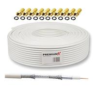 PremiumX BASIC Cavo coassiale da 25m - Ricezione perfetta con schermatura in alluminio quadrupla 135dB - Compatibile con DVB-S / S2, DVB-C, DVB-T, BK impianti - Inclusi 10 connettori F