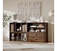 PREMTURE Armadietto multiuso estraibile, libreria con 3 cassetti, 7 scomparti, 120 cm, per soggiorno, cucina, 120 x 28 x 60 cm, marrone