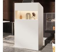 PREMTURE Banco reception con illuminazione a LED e scaffale espositore, tavolino con 2 ripiani, piccolo cassetto di ricezione per ufficio, negozio, salone, 59 x 39 x 109 cm, bianco