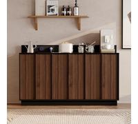 PREMTURE Credenza nera lucida e effetto legno, 150 cm, con 3 cassetti, 2 ante, presa e scatola per cavi, cassettiera in truciolato/MDF, altezza 92 cm