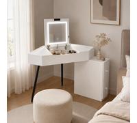 PREMTURE Tavolo da toeletta bianco con specchio LED, 2 cassetti, tavolo da | Specchio LED con interruttore touch, 3 colori di luce, bianco caldo, bianco neutro, bianco freddo, spazio nascosto sotto lo