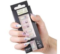 premuto sui chiodi, Kit unghie finte con lima a colla French a forma di mandorla squoval 24 pezzi diverse misure color nude(0084-CM33)