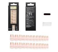 premuto sui chiodi, Kit unghie finte con lima a colla French a forma di mandorla squoval 24 pezzi diverse misure color nude(0084-CYD02)