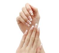 premuto sui chiodi, Unghie finte a forma di mandorla, forma squovale, French Nude, taglia media, colla inclusa, confezione da 24(A062-C03)