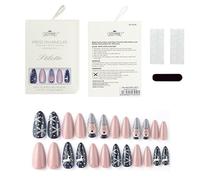 premuto sui chiodi, Unghie finte French natalizie, effetto mandorla, squoval, multicolore, set da 24 pezzi con colla for unghie(0067-CM23)