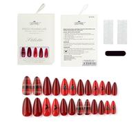 premuto sui chiodi, Unghie finte French natalizie, effetto mandorla, squoval, multicolore, set da 24 pezzi con colla for unghie(0067-CM21)