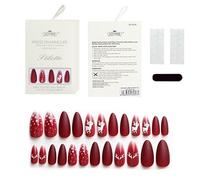 premuto sui chiodi, Unghie finte French natalizie, effetto mandorla, squoval, multicolore, set da 24 pezzi con colla for unghie(0067-CM25)