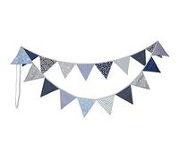 PREMYO Festoni Bandierine Colorate Stoffa Triangolari - Decorazione Cameretta Bambino Ghirlanda Nascita - Blu Grigio