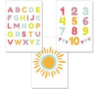 PREMYO Quadri per Camera Bambini - Set di Poster Alfabeto ABC Sole - Stampe da Parete Decorazione Cameretta Neonato A4