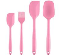 PREMYO Set 4 Spatola da Cucina Silicone Antiaderente Resistente al Calore Pennello Cucchiaio Leccapentola Paletta Dolci Pasticceria Antiscivolo Rosa