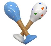 PREMYO Sonaglio Neonato Maracas - Giocattolo per Bambini Legno - Gioco Montessori Musicale Bebè - Triangoli Punti Blu
