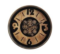 PRENDELUZ Orologio da parete nero/faggio/oro 60x60x8 cm con ingranaggi e movimento, ideale per decorare e dare stile a qualsiasi spazio.