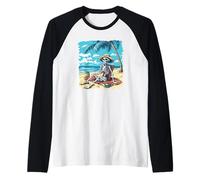 Prendere il sole scheletro sulla spiaggia sotto Palm Trees Costume Maglia con Maniche Raglan