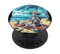 Prendere il sole scheletro sulla spiaggia sotto Palm Trees Costume PopSockets PopGrip Adesivo