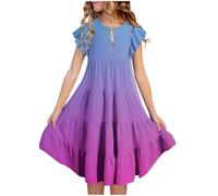 prendisole bambina a doppio strato manica fluente linea A casual con gradiente abiti midi 615 anni bambina S, Lilla, 10-11