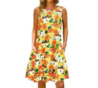 Prendisole da donna 2025 da donna con stampa mimetica primaverile e sciolto scollo rotondo bretelle senza maniche gilet tasca abito da sposa abiti per ospiti per le donne, Giallo, S