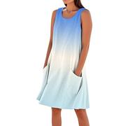 Prendisole Donna Estivo Morbidi Casual Lino Vestito Smanicato Elegante Moda Cotone Dress Leggero Estivi Curvy Comodi Midi,Mostrare Il Fascino, Outlet Offerte Oggi 2#Azzurro XXL