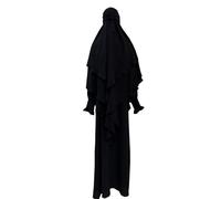 prendisole per le donne 2025 Abito da preghiera da donna Musulmano Ramadan Garment Abaya Islam Jilbeb Set 2 Pezzi A Strati Khimar Sciarpa Hijab E Abito Lungo Maxi Abiti per le donne, Nero , S