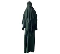 prendisole per le donne 2025 Abito da preghiera da donna Musulmano Ramadan Garment Abaya Islam Jilbeb Set 2 Pezzi A Strati Khimar Sciarpa Hijab E Abito Lungo Maxi Abiti per le donne, Verde, M