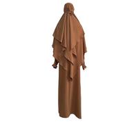 prendisole per le donne 2025 Abito da preghiera da donna Musulmano Ramadan Garment Abaya Islam Jilbeb Set 2 Pezzi A Strati Khimar Sciarpa Hijab E Abito Lungo Maxi Abiti per le donne, cachi, L
