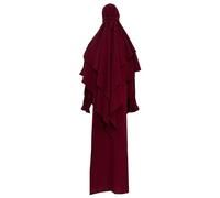 prendisole per le donne 2025 Abito da preghiera da donna Musulmano Ramadan Garment Abaya Islam Jilbeb Set 2 Pezzi A Strati Khimar Sciarpa Hijab E Abito Lungo Maxi Abiti per le donne, vino, M