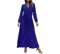 Prendisole per le donne 2025 Autunno e Inverno Abito da donna a maniche lunghe con scollo a V a pieghe gonna a una linea nella gonna lunga casual abiti estivi da donna, Blu, XL