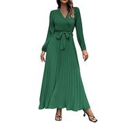 Prendisole per le donne 2025 Autunno e Inverno Abito da donna a maniche lunghe con scollo a V a pieghe gonna a una linea nella gonna lunga casual abiti estivi da donna, Verde, S