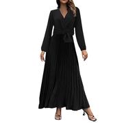 Prendisole per le donne 2025 Autunno e Inverno Abito da donna a maniche lunghe con scollo a V a pieghe gonna a una linea nella gonna lunga casual abiti estivi da donna, Nero , XL