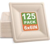 Preocea Confezione da 125 piatti quadrati compostabili, piatti di carta usa e getta da 15,2 cm, resistenti, in bagassa biodegradabile, per feste, picnic, dessert, marrone naturale
