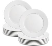 Preocea Set di 12 piatti piani rotondi, 20,3 cm, colore bianco | Piatto da dessert/insalata in ceramica, piatto antipasto in porcellana, adatto al microonde e alla lavastoviglie