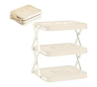 Prep Tray Storage Rack - Compact Folding Food Organizer, Three Tier Meal Prep Station, Removable Sliding Trays Space Saving Design, Side Loading Stacking Frame Kitchen Cabinet Organization